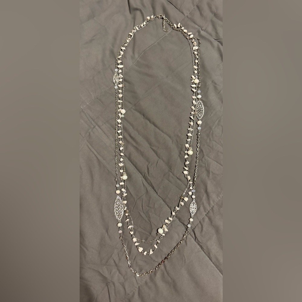Elegant Silver and Cream Beaded Necklace